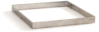 Quadratische Backform 15x15x3,5 cm, perforiert, Edelstahl