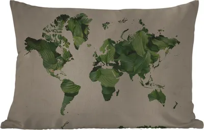 Produktbild von MuchoWow® Outdoor Kissen - Weltkarte - Blätter - Grün - 60x40 cm - Wetterfest - Lounge Kissen - Zierkissen - Kissen für Innenräume