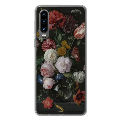 Produktbild von MuchoWow® Handyhülle Schutzhülle Hülle für Huawei P30 Stilleben mit Blumen in einer Glasvase - Gemälde von Jan Davidsz. de Heem Silikon Softcase Handy Hülle - Kartenbesitzer