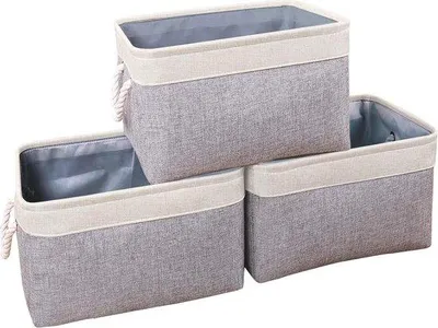 Produktbild von Famanu Aufbewahrungsbox Faltbare Aufbewahrungskörbe 3er Set mit Seilgriffen - Garderoben Organizer für Kleidung und Haushaltsartikel 34x22x17cm