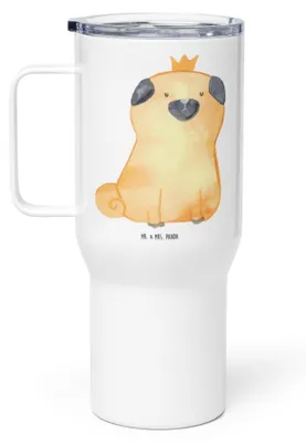 Produktbild von Mr. & Mrs. Panda Teetasse Mops Krone - Weiß - Geschenk, Mehrwegbecher, thermosbecher, Königlich, Sprüche, Isolierbecher, Thermobecher, Hund, Kaffee-Thermobecher