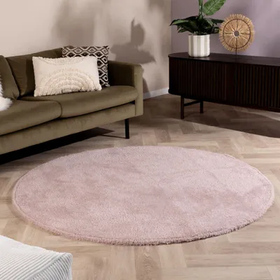 Produktbild von Volero - Weicher runder Teppich – Teddy Rosa - Ø 120cm - Wohnzimmer, Kinderzimmer, Schlafzimmer, Babyzimmer, Jugendzimmer - Modern, Skandinavisch, Japandi