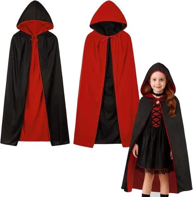 Productafbeelding van Cape met capuchon - Uni vampierkostuum voor kinderen, dubbelzijdige Halloween-kostuum cape voor meisjes en jongens, 90 cm 120 cm Gothic Dracula jas voor Halloween& carnaval&carnavalsfeesten