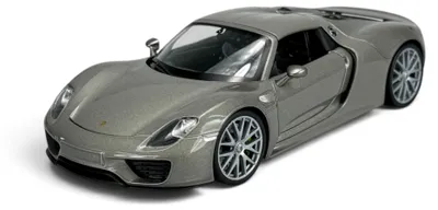 Image de Welly Porsche 918 Spyder, modèle réduit en métal à l'échelle 1:24, avec toit argenté, présenté dans une boîte (référence : 24055)