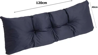 A dark blue cushion for a pallet sofa, with dimensions indicated.