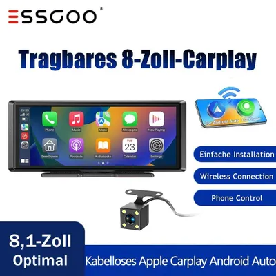 Produktbild von Rückfahrmonitor 8 Zoll Touchscreen mit Rückfahrkamera Wireless Apple CarPlay Android Auto Einparkhilfe wasserdicht Full HD 1080p Distanzlinien