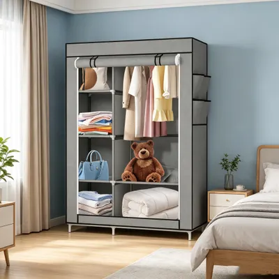 Produktbild von Kleiderschrank Faltschrank Wäscheschrank Stoffschrank mit 5 Fächern 105x45x170cm Grau