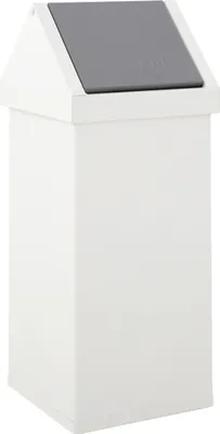Produktbild von Eckiger Aluminium Abfallbehälter Haiti mit Swingdeckel | 55 Liter, HxBxT 77x30x30cm | Weiß