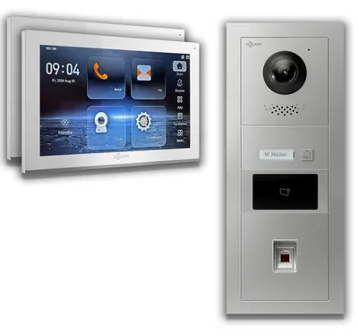 Produktbild von Goliath IP Video Türsprechanlage mit Kamera 10-Zoll Fingerprint RFID Silber : 2 Monitore : 10 Zoll Weiß : Unterputzdose Monitor Anzahl: 2 Monitore Monitor Farbe: 10 Zoll Weiß Montage: Unterputzdose