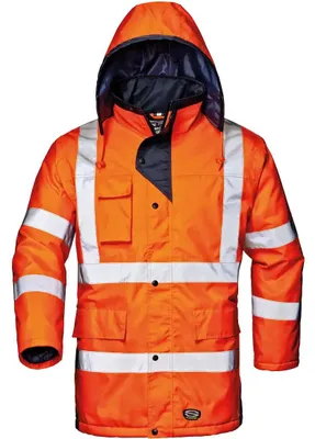 Immagine prodotto di Giacca di sicurezza da uomo Sir Safety MOTORWAY, impermeabile con cappuccio, classe 3, taglia L, arancione segnaletico