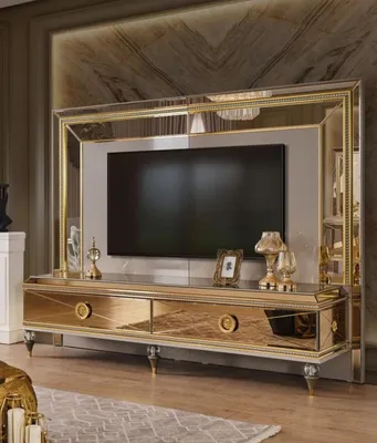 Zdjęcie produktu dla Szafka RTV niska Szafka wisząca kredens złoty drewno nowoczesny design