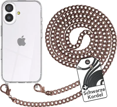 Produktbild von EAZY CASE Metall Handykette für Apple iPhone 17, Handyhülle mit Umhängeband, Silikonhülle, Metallkette für Smartphone in Rosa