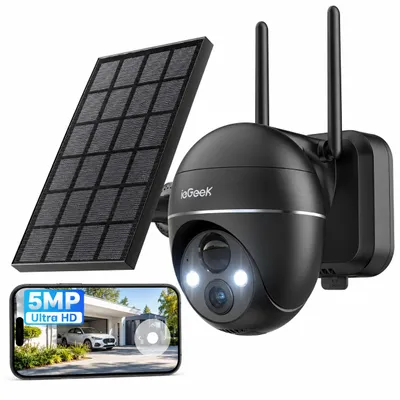 Produktbild von ieGeek 5MP PTZ Überwachungskamera Aussen Akku WLAN mit Solarpanel 30m Farbnachtsicht PIR-Bewegungsmelder Zwei-Wege-Audio 2.4GHZ WiFi 4DBi WLAN-Antenne