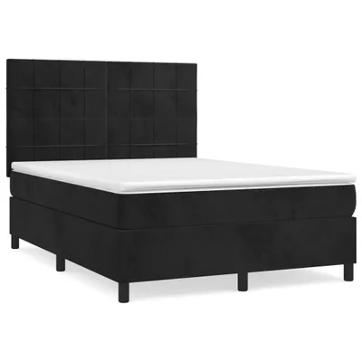 Image de Sommier à lattes de lit avec matelas Noir 140x190 cm Velours