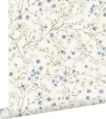 Immagine prodotto di ESTAhome carta da parati fiori verde grigiastro, blu e bianco 50 x 900 cm