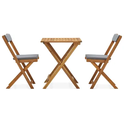 Image de vidaXL Ensemble bistrot 3 pièces pliable avec coussins en bois massif d'acacia