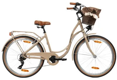 Produktbild von Goetze Mood 26 Zoll City Bike, 17 Zoll ALU Tiefeinsteiger, 6-Gang Shimano Tourney, V-Bremse, LED-Beleuchtung, Gepäckträger, Korb mit Bezug