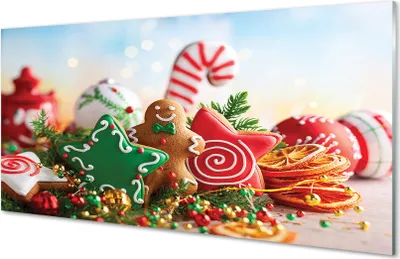 Produktbild von Glasbilder 100x50 Wandkunst Lebkuchen Kugeln