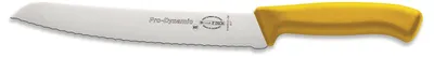 Brotmesser 21 cm, gewellte Klinge, X55CrMo14 Stahl, 56° HRC, gelb
