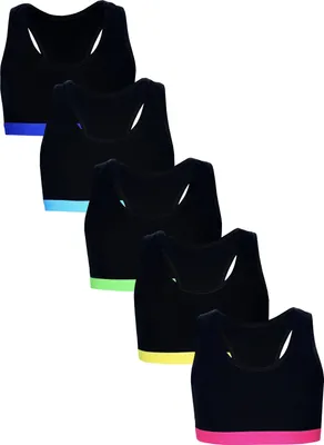Produktbild von TupTam Mädchen Bustier mit breiten Trägern und Racerback 5er Pack, Farbe: Schwarz / Neon, Größe: 134-140