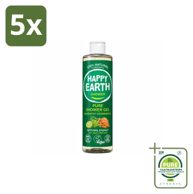 Imagen del producto de 5 unidades de gel de ducha "Happy Earth" – Bergamota y cedro – 300 ml – Paquete grande