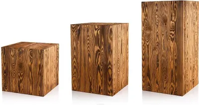 Produktbild von Dekosäule aus Holz 40+60+80/40 cm Satz von Drei – Rustikale Holzsäule als Bodenwindlicht Ständer oder Blumensäule – Baumstamm Deko für Wohnzimmer
