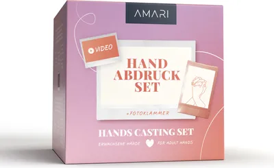 Produktbild von AMARI® Handabdruck Set für Paare Foto – 3D Gipsabdruck Set Valentinstag, Hochzeit, Jahrestag, Weihnachten – hochwertiges Gipsabdruckset