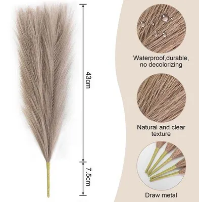 Imagen del producto de Conjunto Azomor® de 5 adornos decorativos de plumas de pampa artificial, ideales para crear un ambiente acogedor en interiores