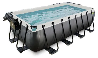 Produktbild von EXIT Black Leather Rahmenpool 400x200x100cm, Aufstellpool, mit Sandfilteranlage & Überdachung & Wärmepumpe, Rechteckig, Schwarz