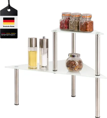 Produktbild von bremermann Glas-Eckregal, Küchenregal mit Glasplatten und Edelstahlfüßen, weiß