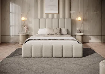 Produktbild von FEDVE Polsterbett Doppelbett Calden Schlafzimmer Bett Bettkasten 200x200x200 cm Hellbeige (Abriamo 3 - Bouclé)