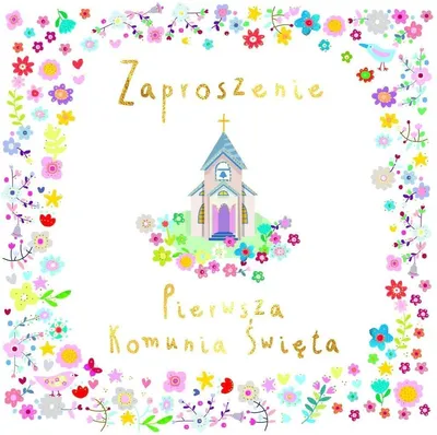 Zdjęcie produktu dla Zaproszenia na Komunię motyw Dom Boży 5 sztuk