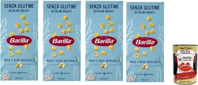 Produktbild von Barilla Senza Glutine Ditalini Rigati – 4 × 400 g glutenfreie Suppenpasta aus Mais & Vollkornreis, al dente in 9 Min., löffelbar für Brühen & Minestrone + Italian Gourmet polpa