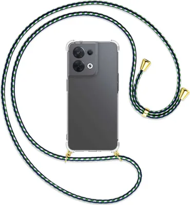 Produktbild von Handykette Backcover-Schutzhülle mit Band (Metall goldfarben) für Oppo Reno8 5G (CPH2359, 6.4'') - grün/blau/weiß