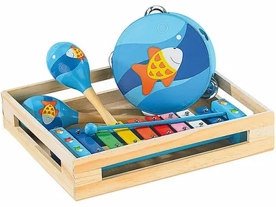Image de Instruments de musique en bois: Xylophone, tambourin et 2 maracas