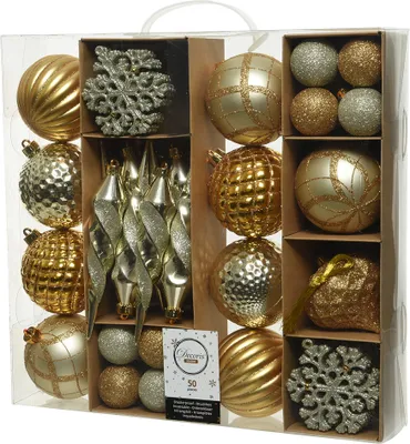 Produktbild von Weihnachtskugeln Kunststoff mit Eiszapfen 4-8cm 50er Set gold