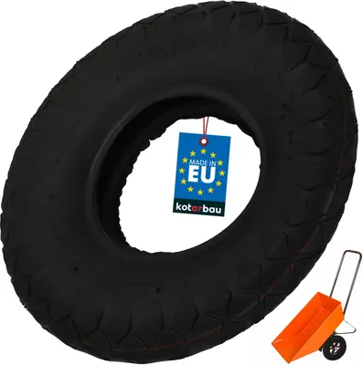 Image de KOTARBAU® Pneu Brouette 4 PR Profil à Blocs Gomme ⌀ 44 cm Noir Roue De Rechange Pneu Remorque Résistant pour Chariot Jardin Bricolage