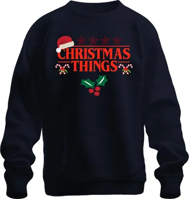 Produktbild von CHRISTMAS THINGS Santa Hut Stranger Demogorgon Weihnachten Serie Uni Sweatshirt Pullover, Navy, L