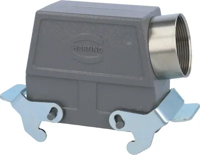 Produktbild von HARTING Han 16B Tüllengehäuse hoch, 1xM40 seitlicher Kabelabgang, mit 2 Querbügeln Verschraubung M40 Klemmbereich