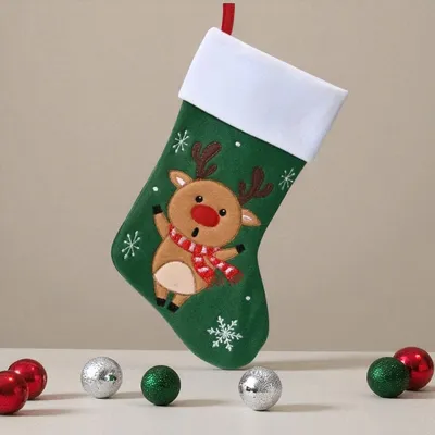 Produktbild von Weihnachtssocke mit Anhänger - Rentier - Dunkelgrün - Weihnachtsdekoration