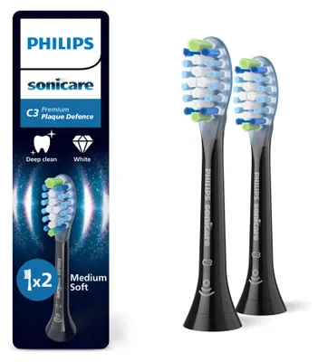 Produktbild von Philips Sonicare Premium Plaque Defence HX9042/88 Doppelpack Bürstenköpfe, 2 Stück(e), Schwarz, 3 Monat( e), Medium, 62000 Bewegungen pro Minute, Philips