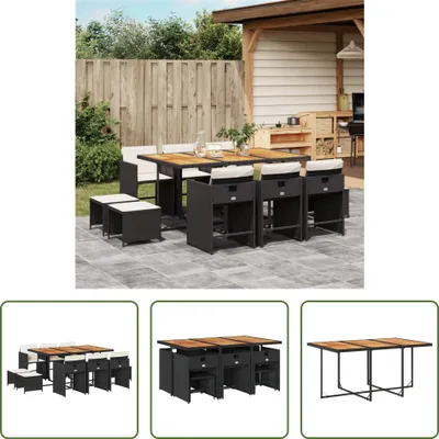 Produktbild von The Living Store 11-tlg. Garten-Essgruppe mit Kissen Schwarz Poly Rattan