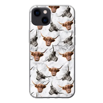 Produktbild von MuchoWow® Handyhülle Schutzhülle Hülle für iPhone 13 Schottischer Highlander - Kuh - Marmor Silikon Softcase Handy Hülle - Karteninhaber
