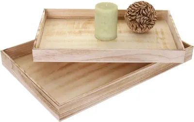 Produktbild von 2er Set Schalen, Serviertablett aus Holz im Shabby-Look - naturbraun