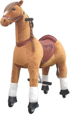 Produktbild von FINOOS Pony Ride - Schaukelpferd - Kuscheltier auf Rollen - Kinder - Pony - Tierlaute Pferd - Reiten - Plüschtier - Spielzeugpferd auf Rädern - braun (Small - 3-5 Jahre)