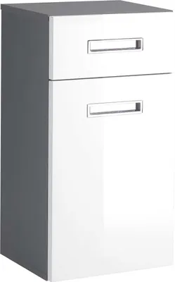 Produktbild von Badmöbel MANHATTAN Hängeschrank 1 Tür 1 Schublade weiß Absetzungen grau