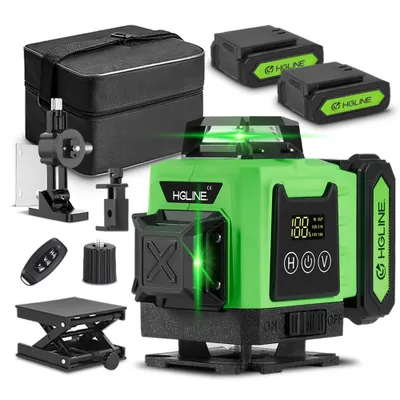 Produktbild von 4D 16 Linienlaser Laser Wasserwaage 4x360° Grün Laser Wasserwaage Selbstnivellierend für Innenbereich Baustelle mit 2x Batterien