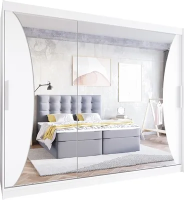 Produktbild von Easy4You LIV 250 cm Weiß Schiebetüren Kleiderschrank 250x215x58 cm mit Spiegel - Schlafzimmermöbel, Aufbewahrung - Mehrzweckschrank