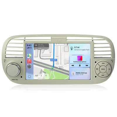 Zdjęcie produktu dla Hexinex Android 15 Radio samochodowe do Fiata 500 (2007-2015) 7 cali, 2+64GB, 4 rdzenie, WiFi, Bluetooth bezprzewodowe CarPlay Android Auto SWC RDS