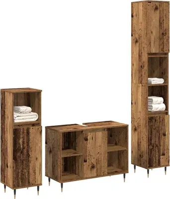 Produktbild von vidaXL Badezimmermöbel-Set mit Regal 3 pcs Altholz Holzwerkstoff